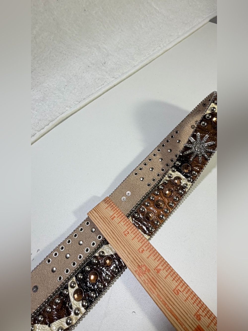 West Star Texas Large Leather Rhinestone Western Belt Brown Cream Bling - Picture 8 of 13